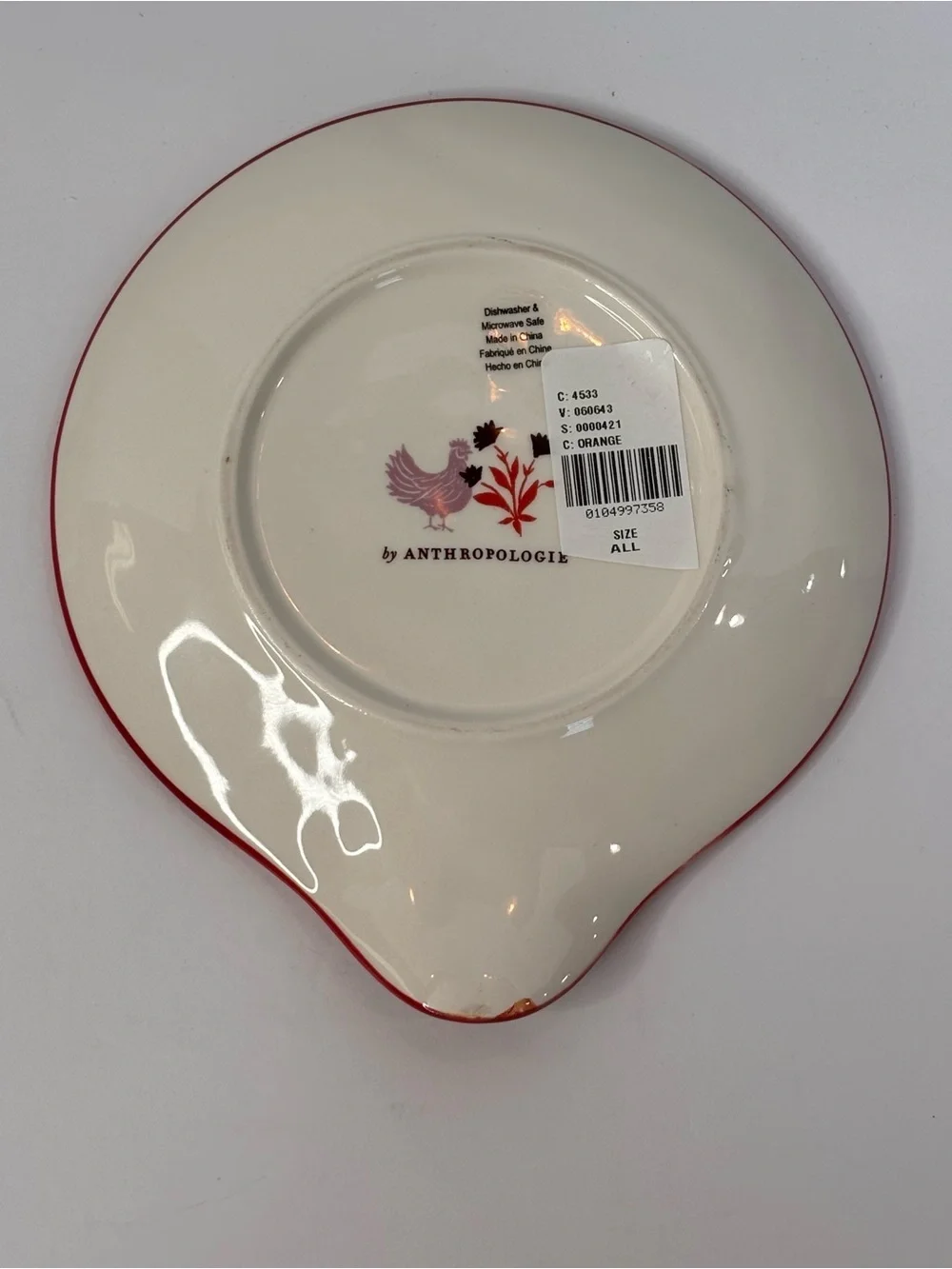 Anthropologie Millie Stoneware Spoon Rest Chicken 6.5” Hand Painted NWT